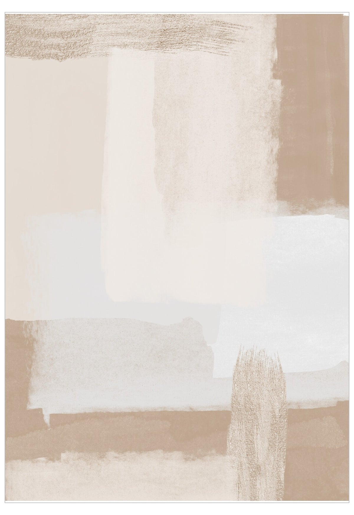 Abstract art with horizontal brush strokes in beige and white