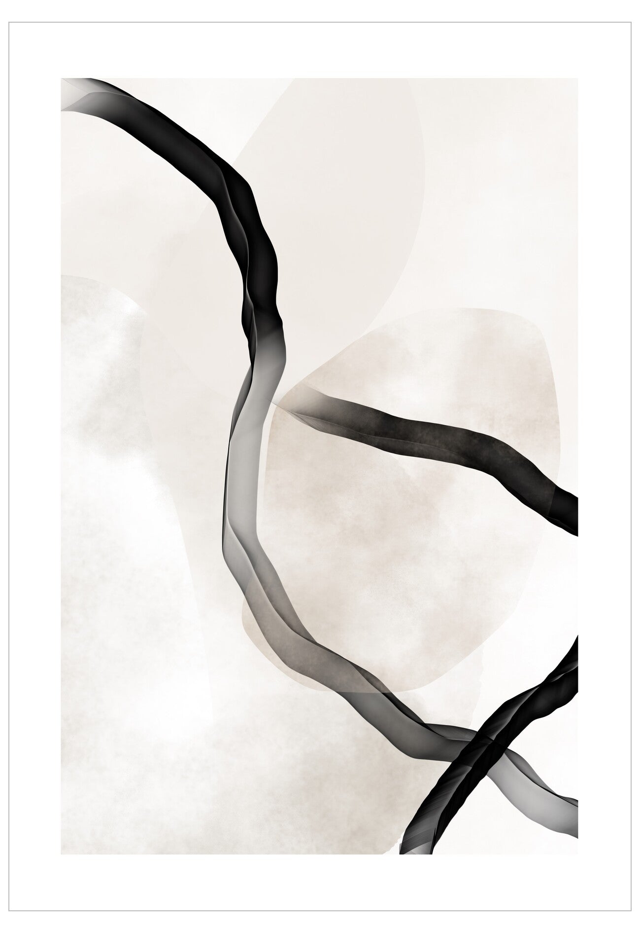 Abstract art with black and gray wavy lines on a light background