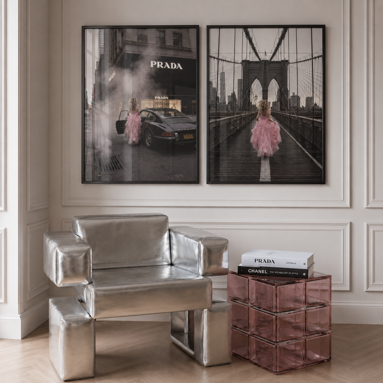Stylish fashion wall art with stylish Rankin Silver Chair
