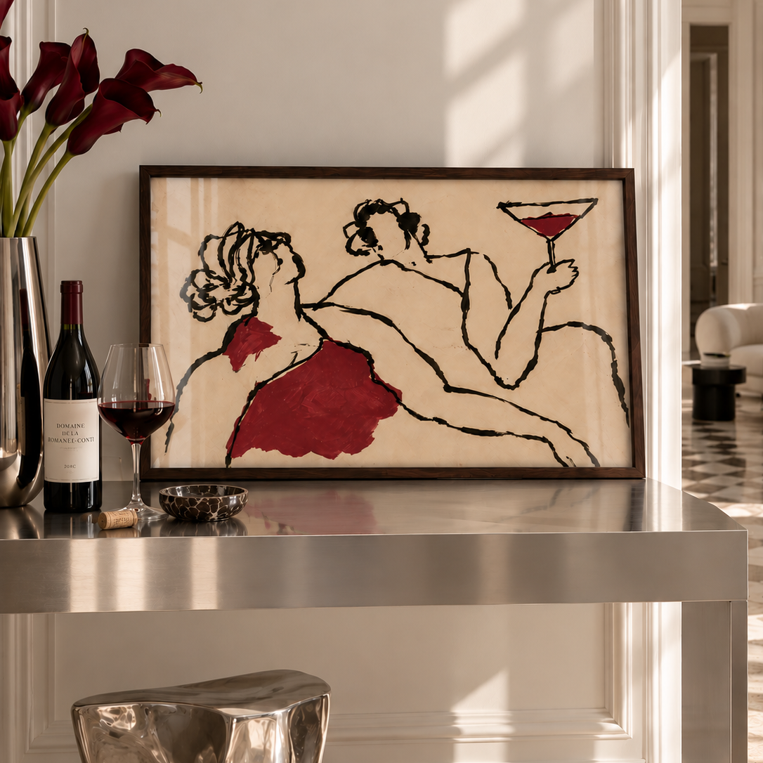 Abstract illustration of couple enjoying wine