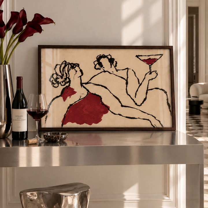 Abstract illustration of couple enjoying wine