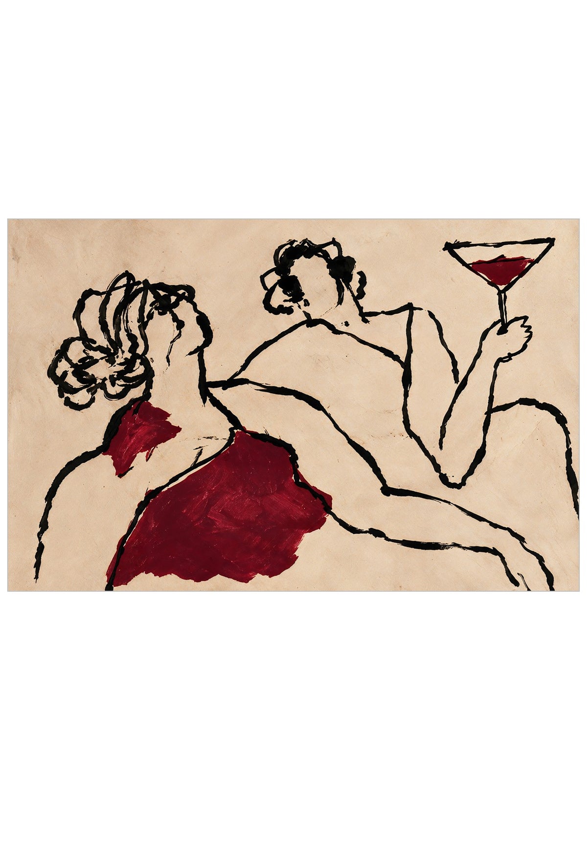 Abstract illustration of couple enjoying wine