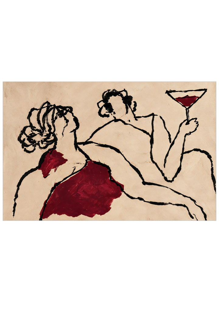Abstract illustration of couple enjoying wine