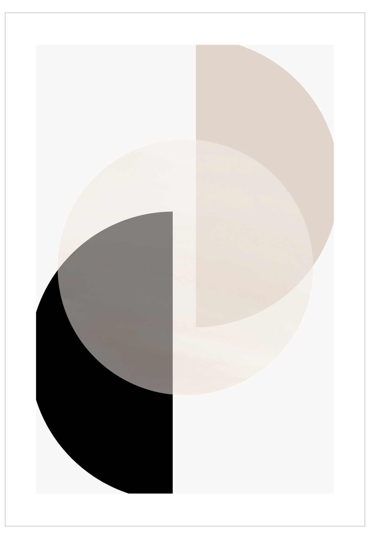 Abstract design with geometric shapes in black, gray, and white on a white background