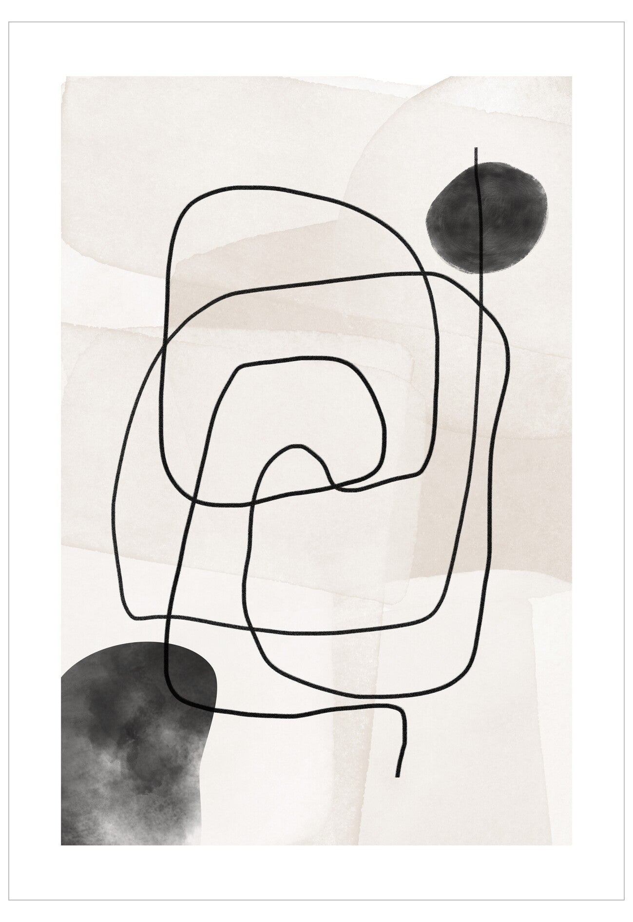 Abstract art piece with black lines and shapes on a light background
