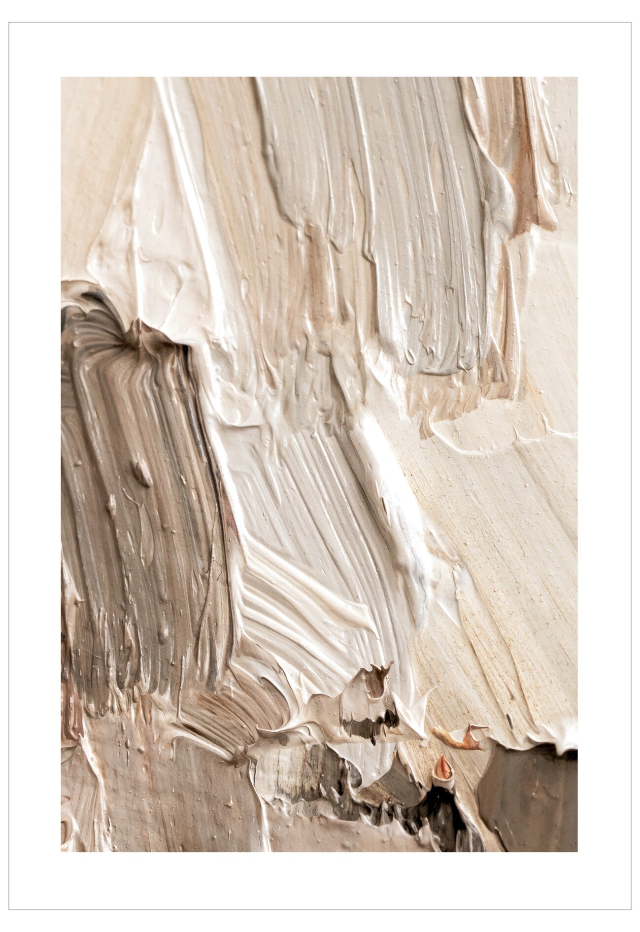 Abstract art with beige and brown brush strokes on a white background