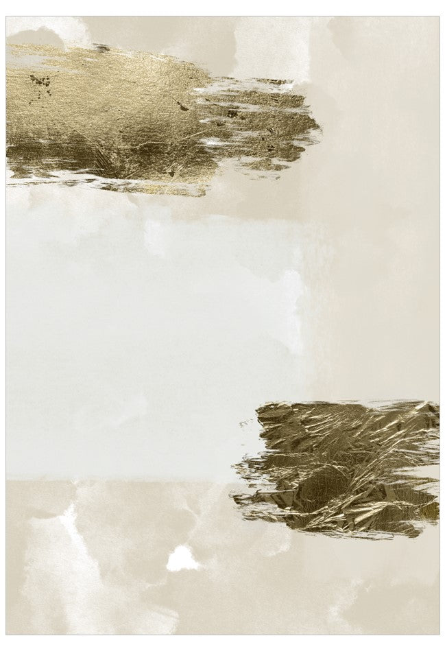 Abstract art with gold and white brush strokes on a beige background