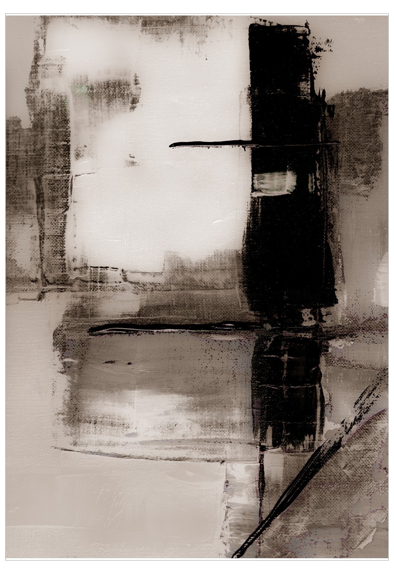 Abstract black and white artwork with brush strokes