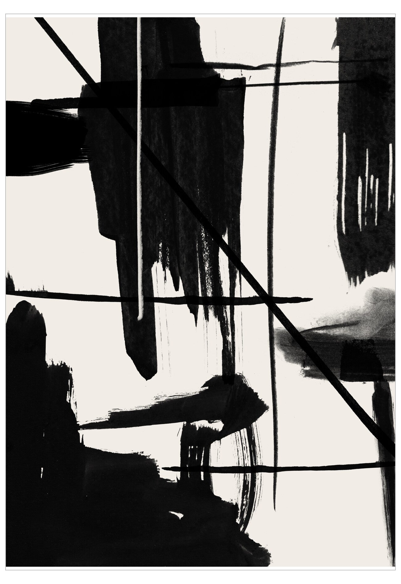 Abstract black and white art with brush strokes on a light background
