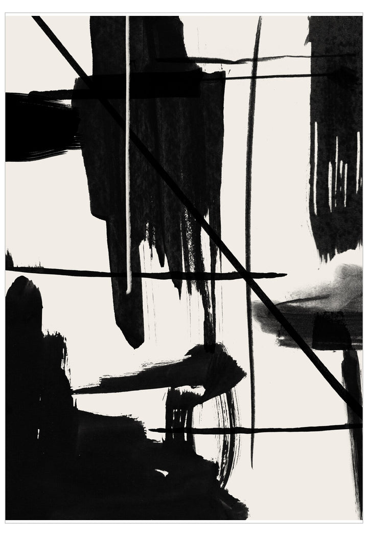 Abstract black and white art with brush strokes on a light background