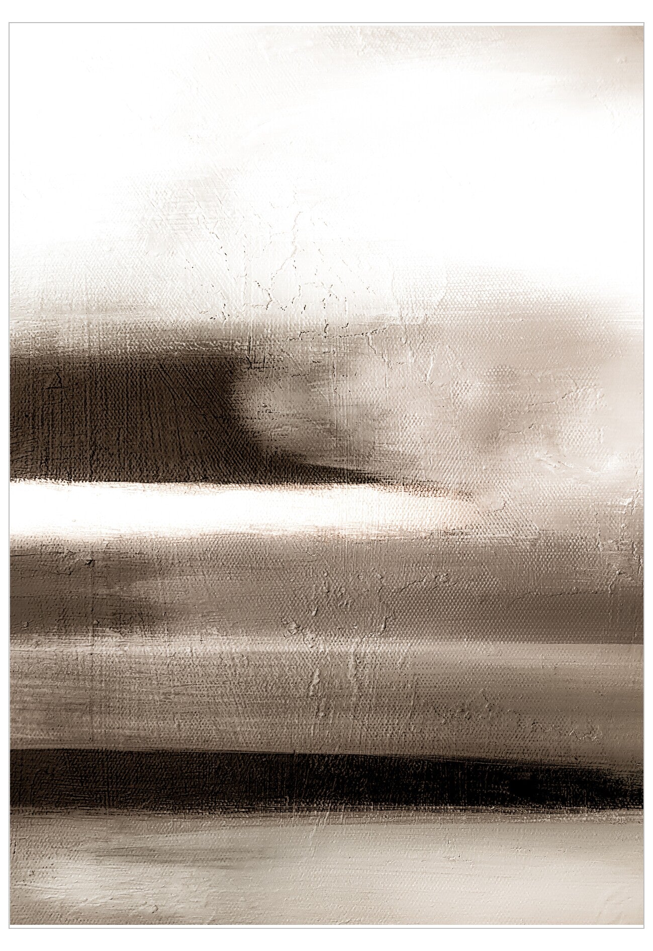 Abstract art piece with horizontal brush strokes in brown and beige tones.