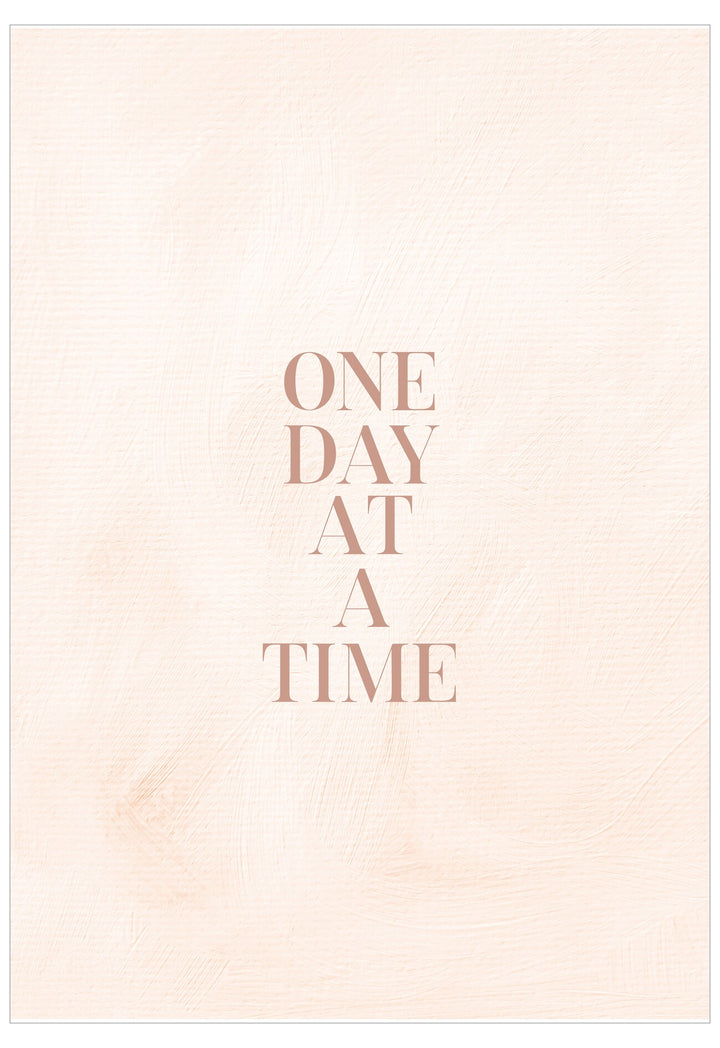 Text 'ONE DAY AT A TIME' on a light pink background