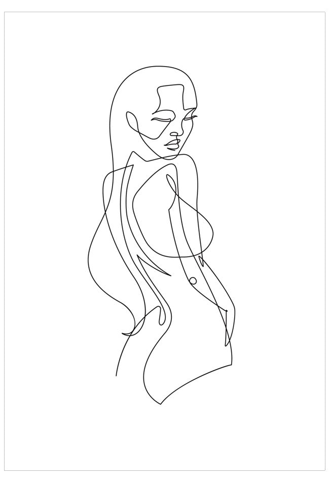 Line drawing of a person wearing a coat on a white background