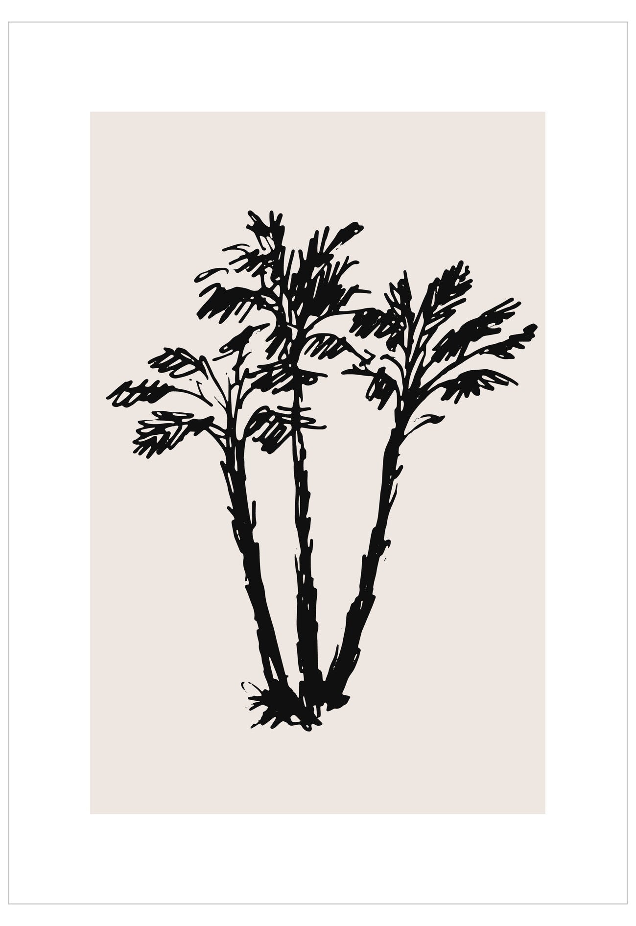 Black silhouette of palm trees on a beige background
