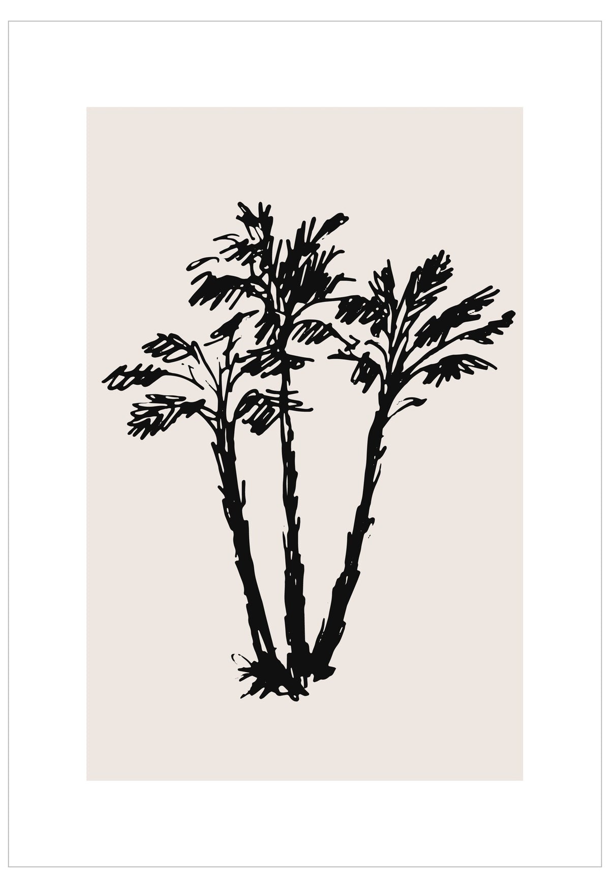 Black silhouette of palm trees on a beige background