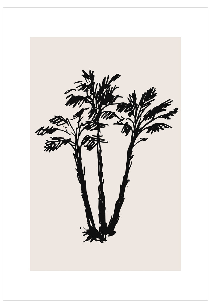 Black silhouette of palm trees on a beige background