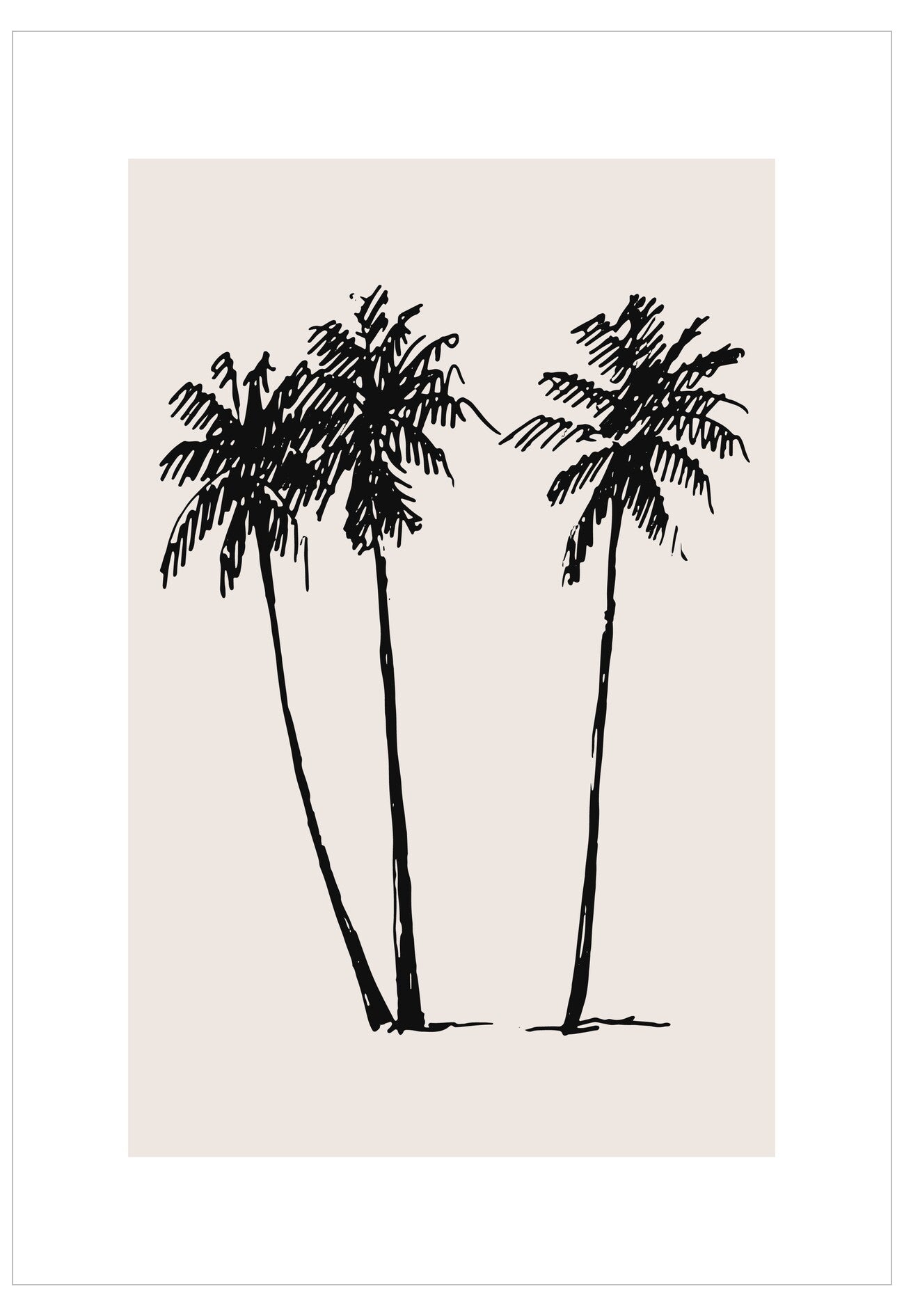 Three black palm trees on a beige background