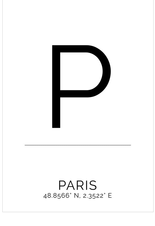 Black letter 'P' on a white background with coordinates below