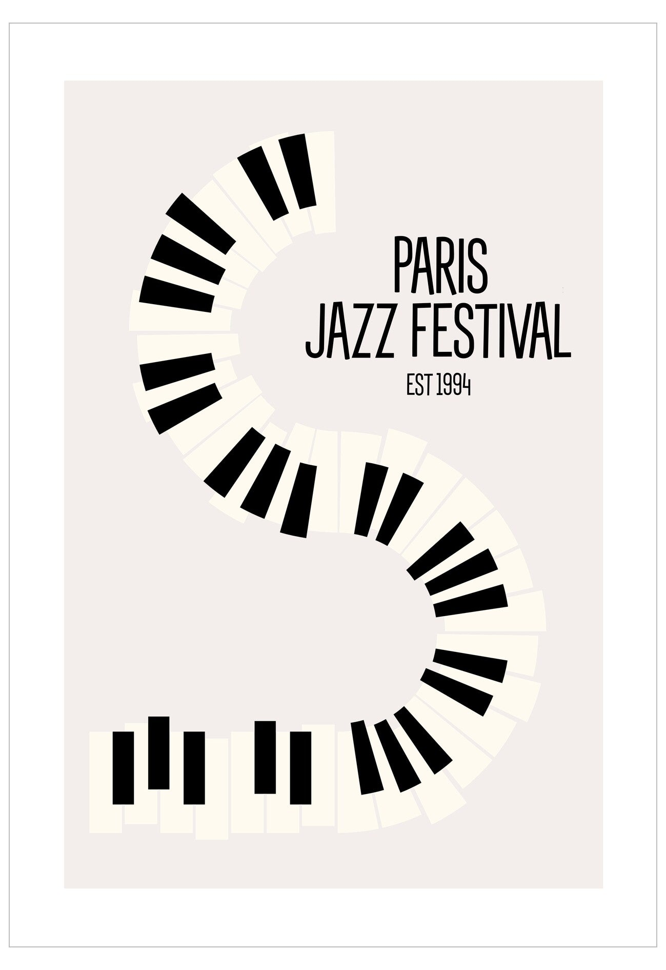 Poster for the Paris Jazz Festival with black and white design on a light gray background
