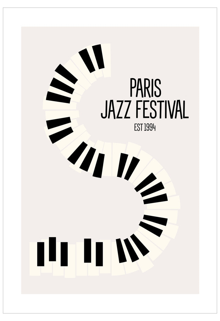 Poster for the Paris Jazz Festival with black and white design on a light gray background