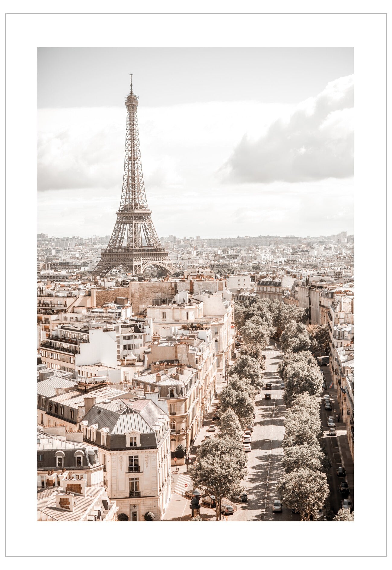 Aerial view of Paris with the Eiffel Tower in the background