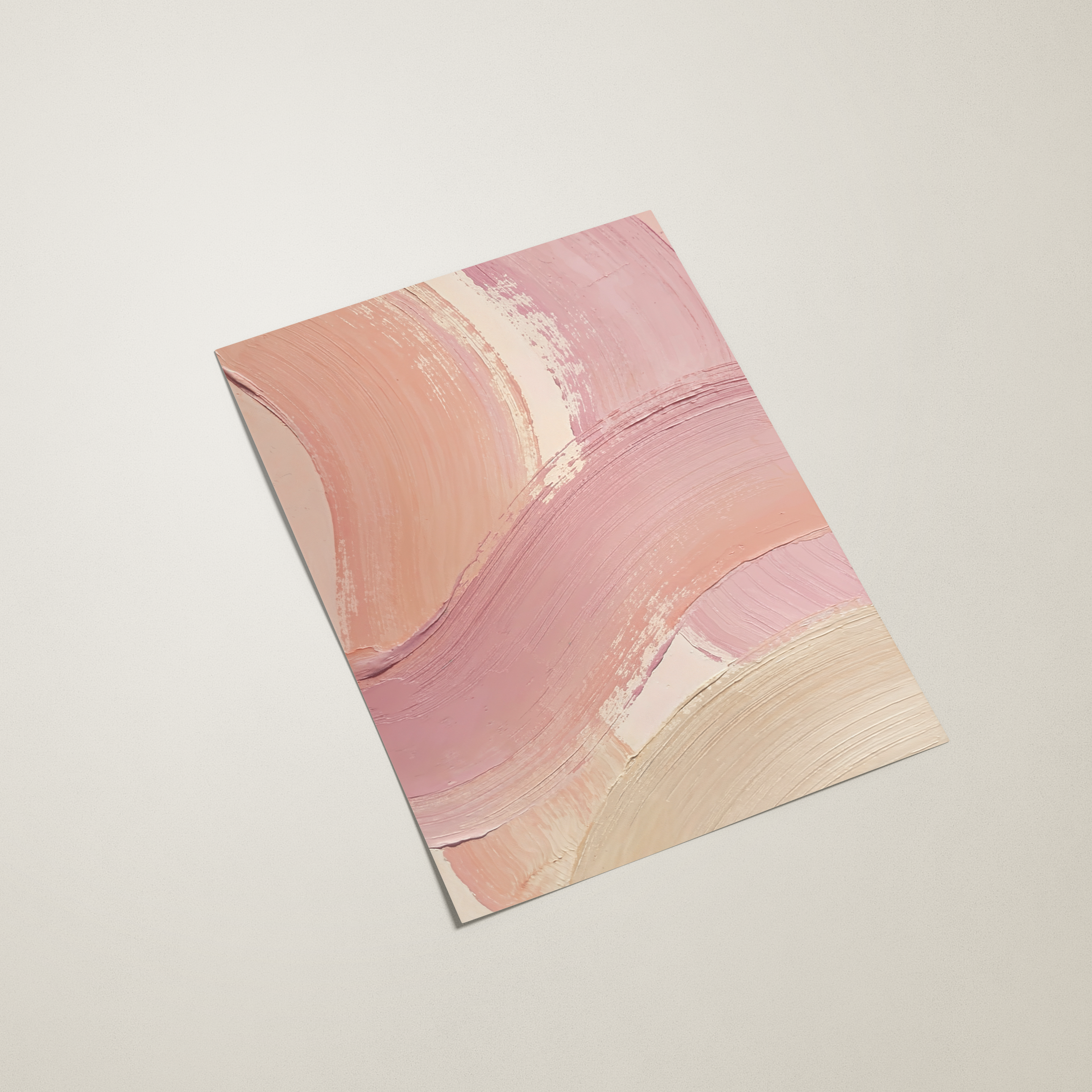 Abstract paint strokes flow across this contemporary poster in soft pastel shades