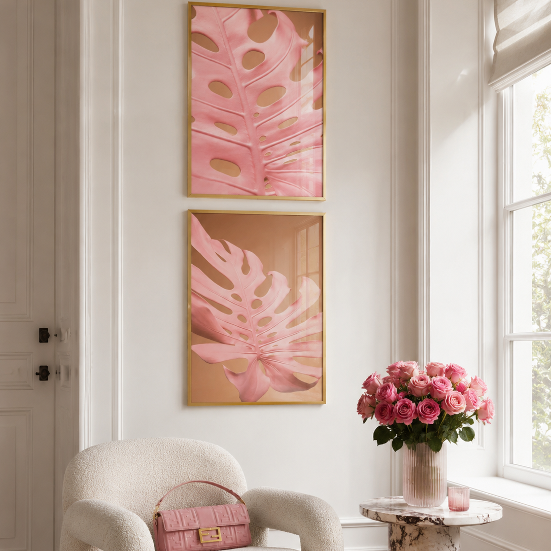 Pastel Pink Monstera Posters