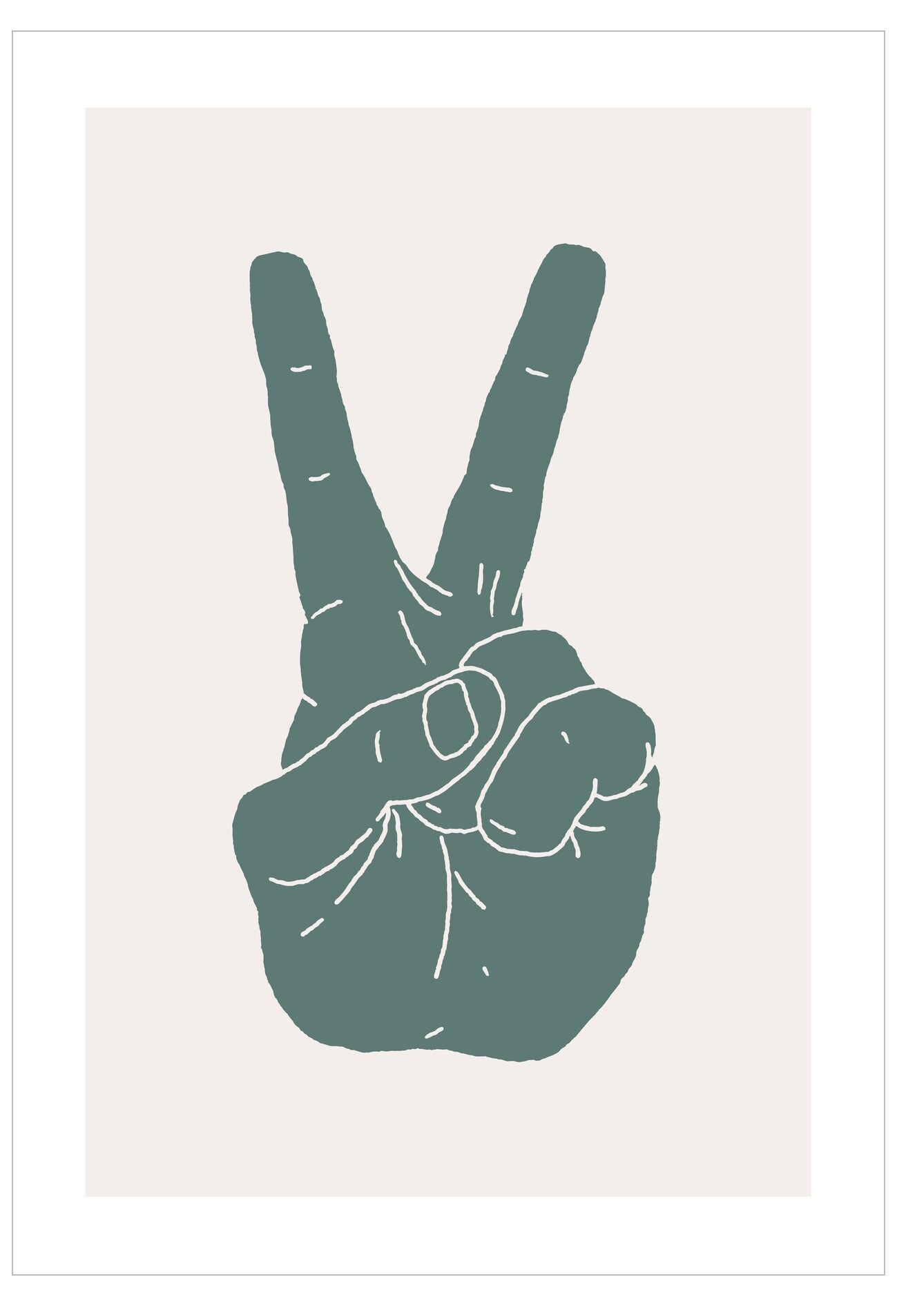 Illustration of a hand making a peace sign on a white background
