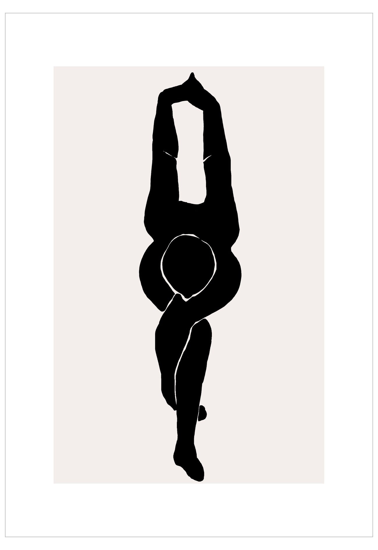 Black silhouette of a person in a yoga pose on a white background