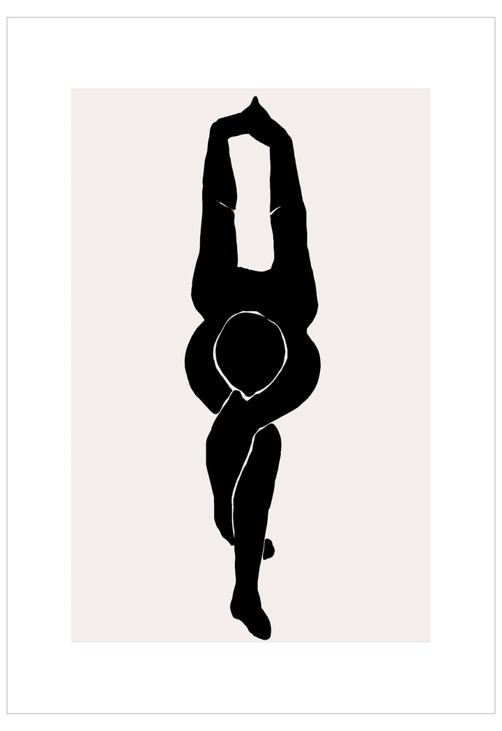 Black silhouette of a person in a yoga pose on a white background