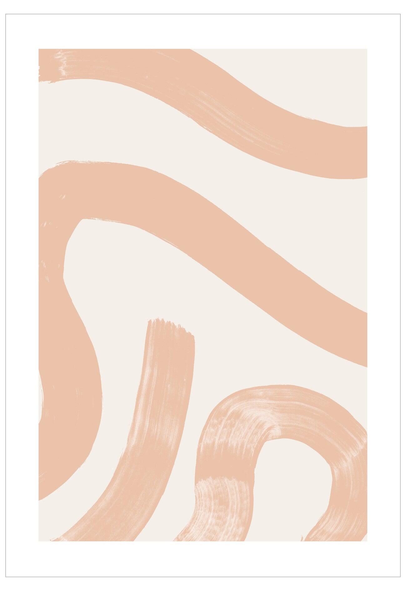 Abstract design with wavy lines in peach and white on a light pink background