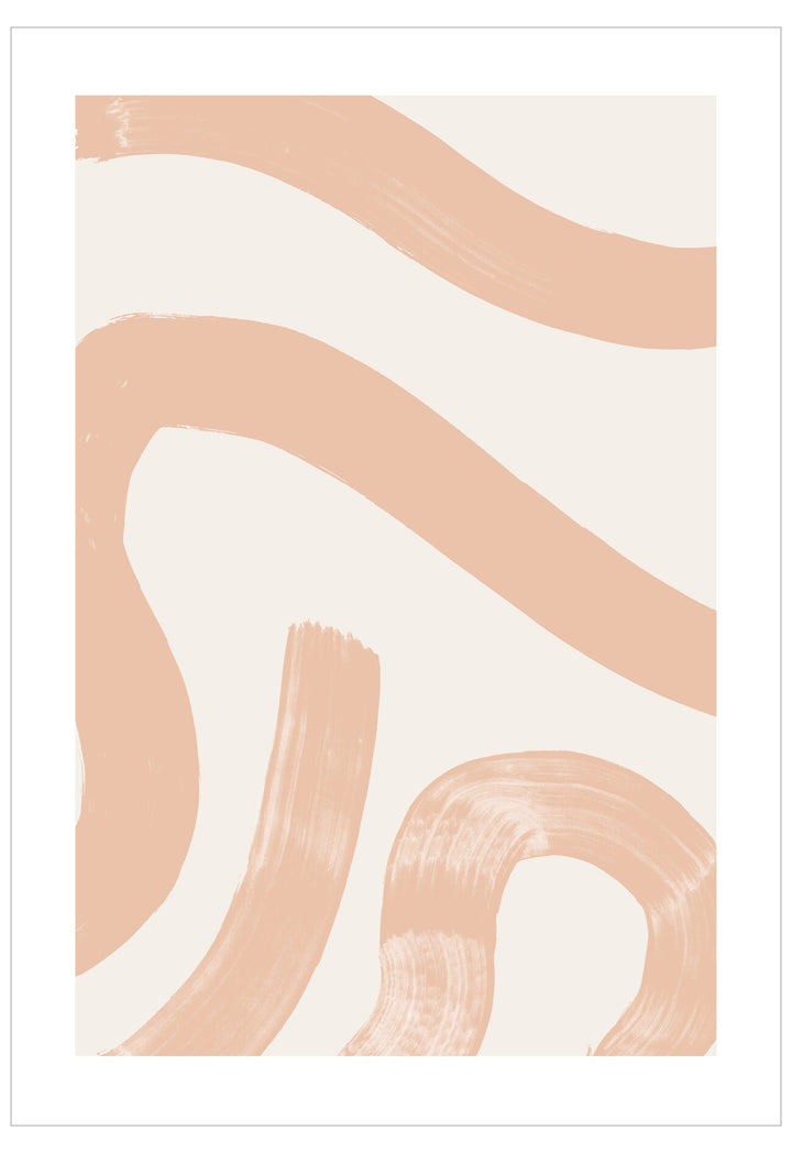 Abstract design with wavy lines in peach and white on a light pink background
