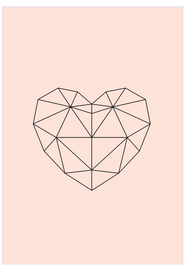 Geometric heart design on a pink background