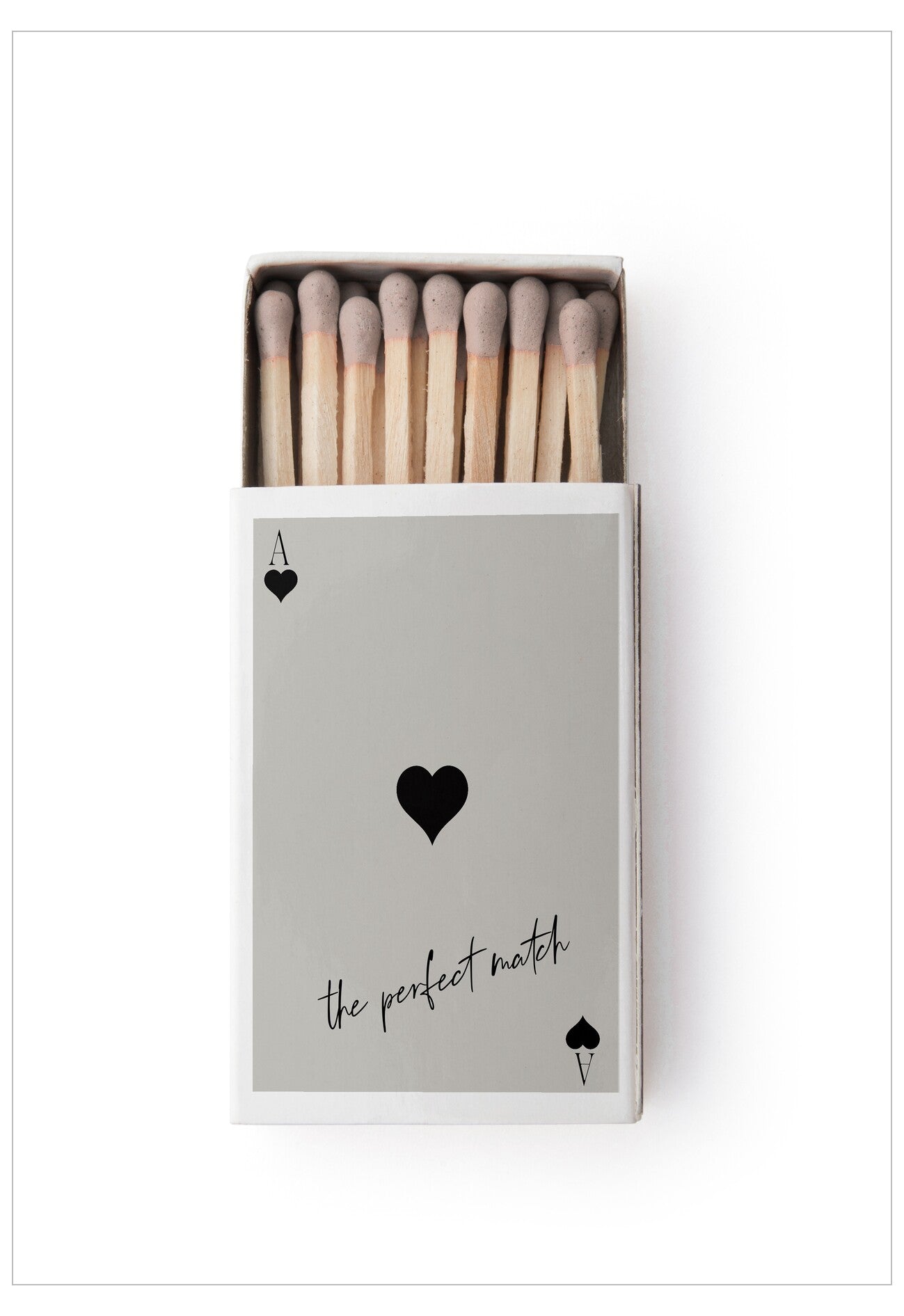 Matches in a box with 'the perfect match' text on a white background