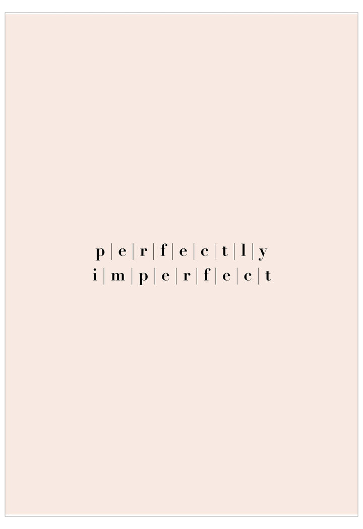 Text 'perfectly imperfect' on a light pink background