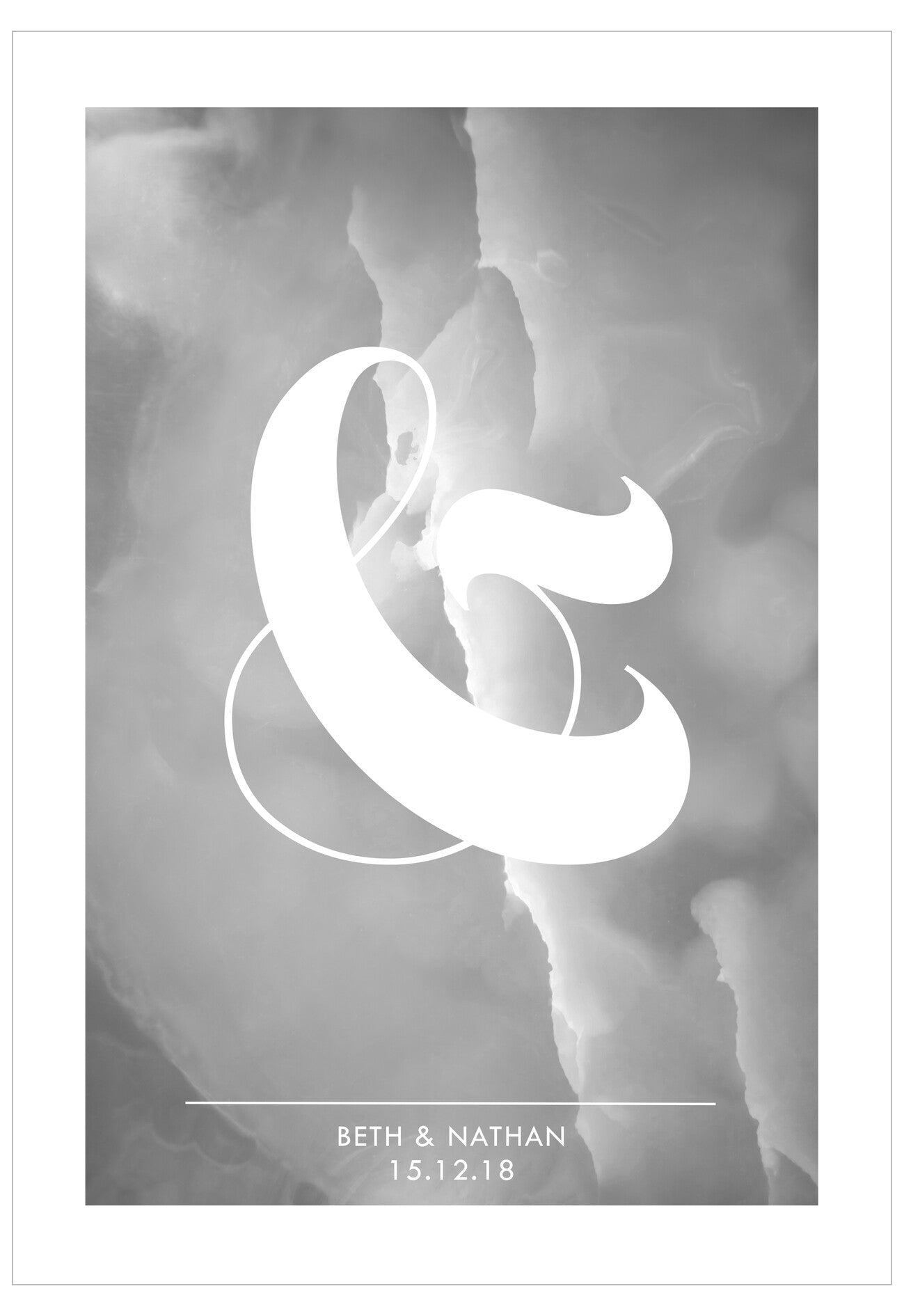 White ampersand symbol on a gray abstract background with text at the bottom