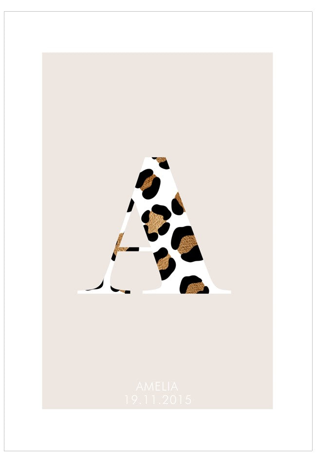 Leopard print letter 'A' on a beige background