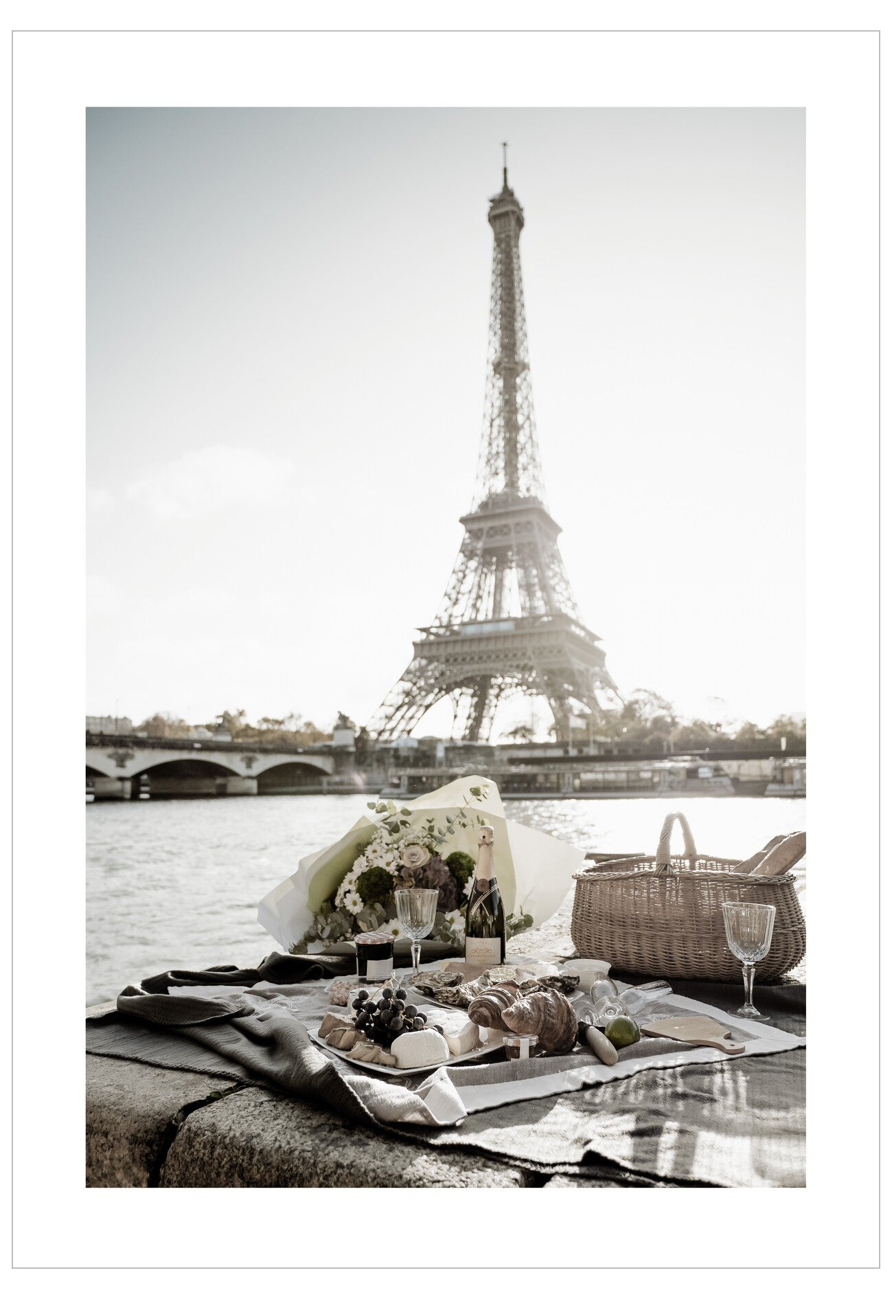 Picnic setup with Eiffel Tower in the background