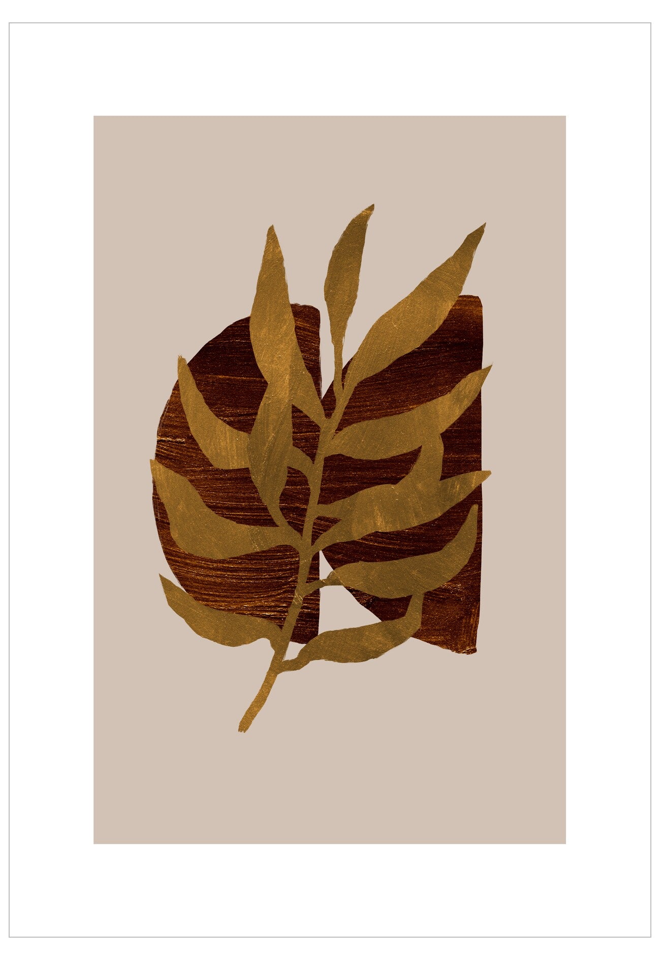 Decorative wall art with gold leaf design on a beige background