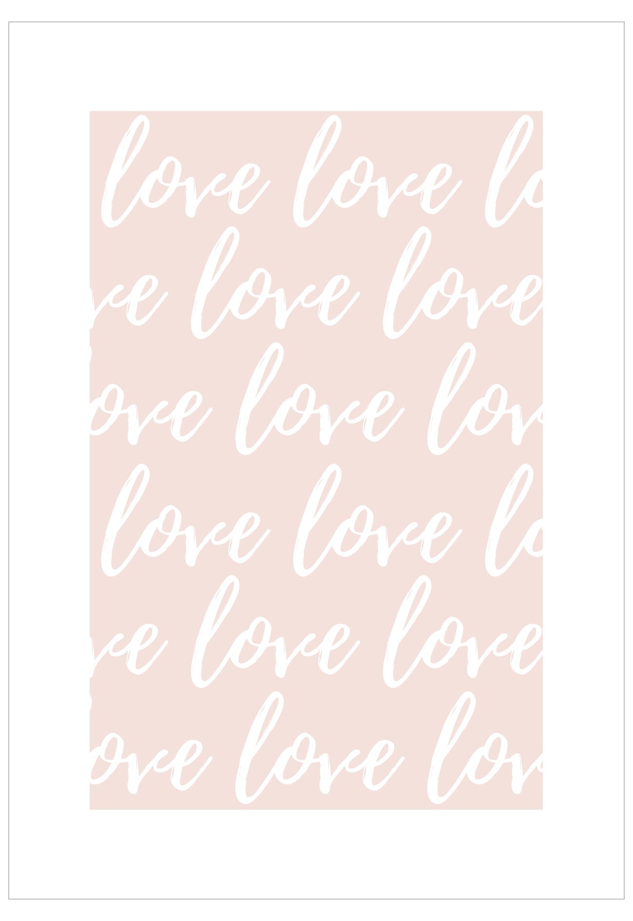Repetition of the word 'love' in various fonts on a pink background