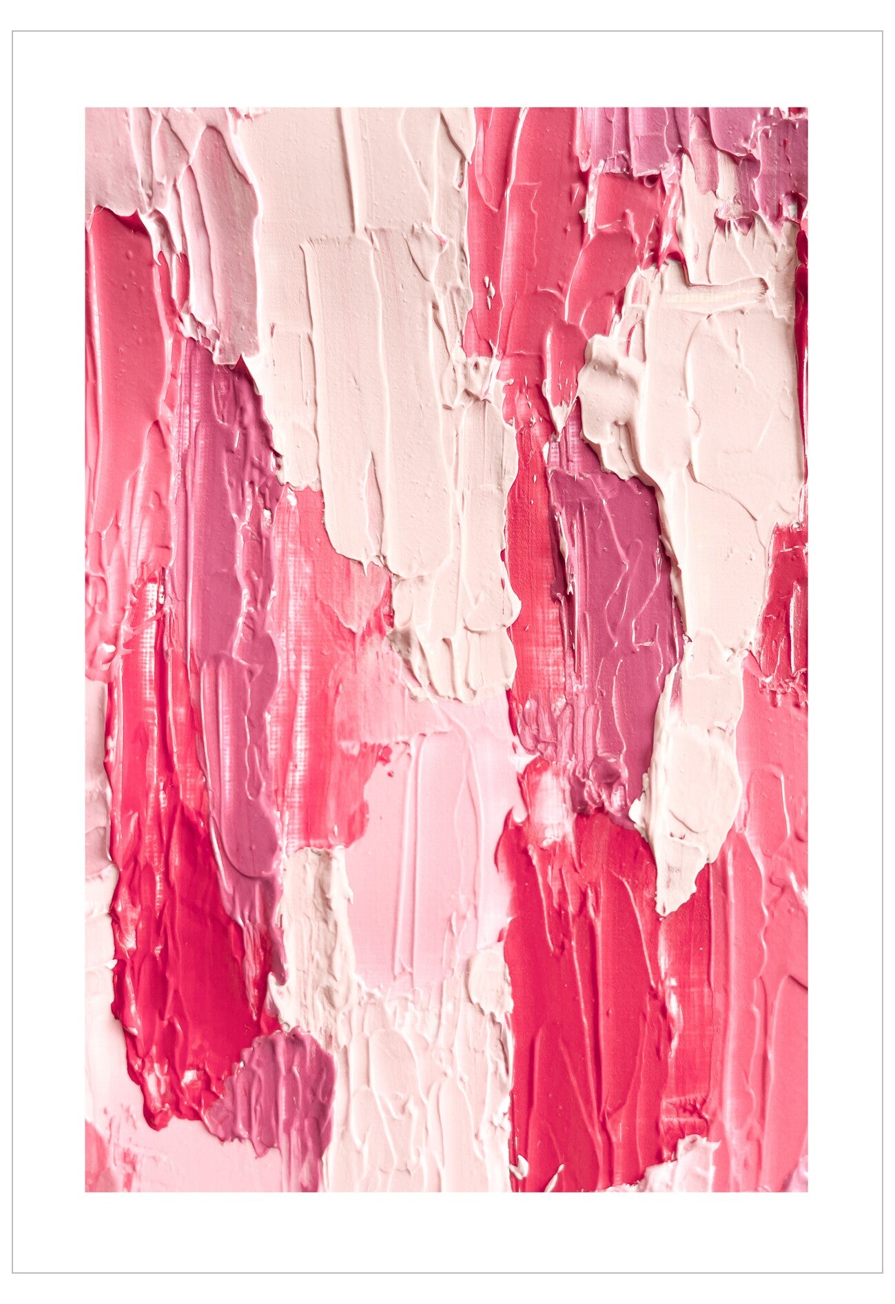 Abstract art with pink and white brush strokes on a white background