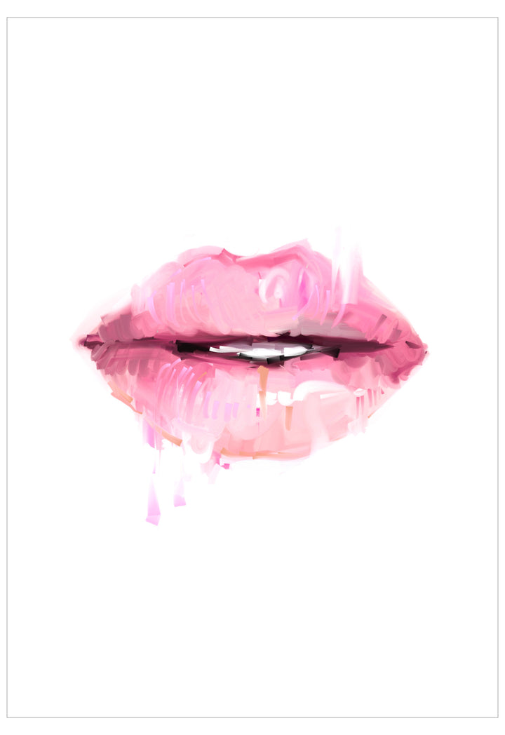 Pink lips with watercolor texture on a white background