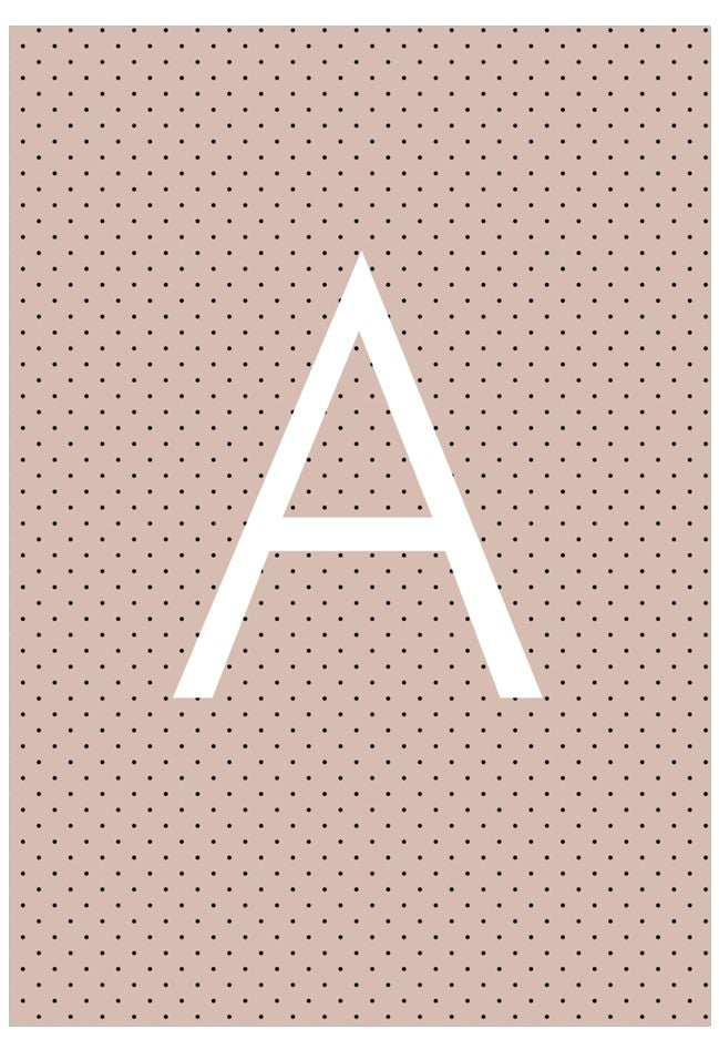 Letter 'A' on a pink background with a polka dot pattern