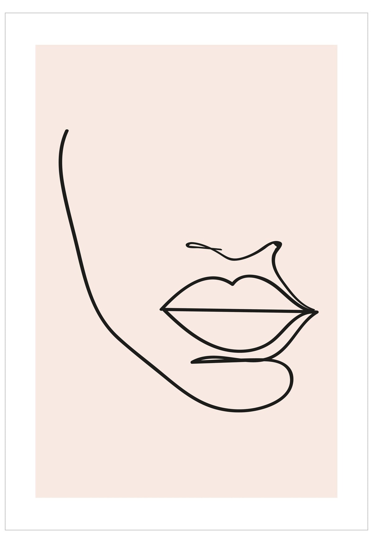 Minimalist line art of a face on a pink background