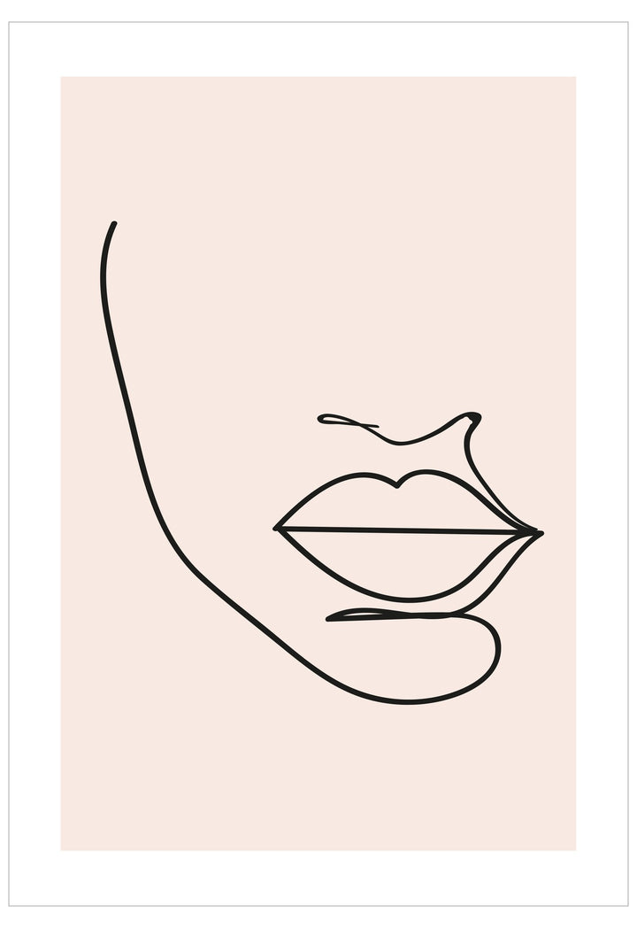 Minimalist line art of a face on a pink background
