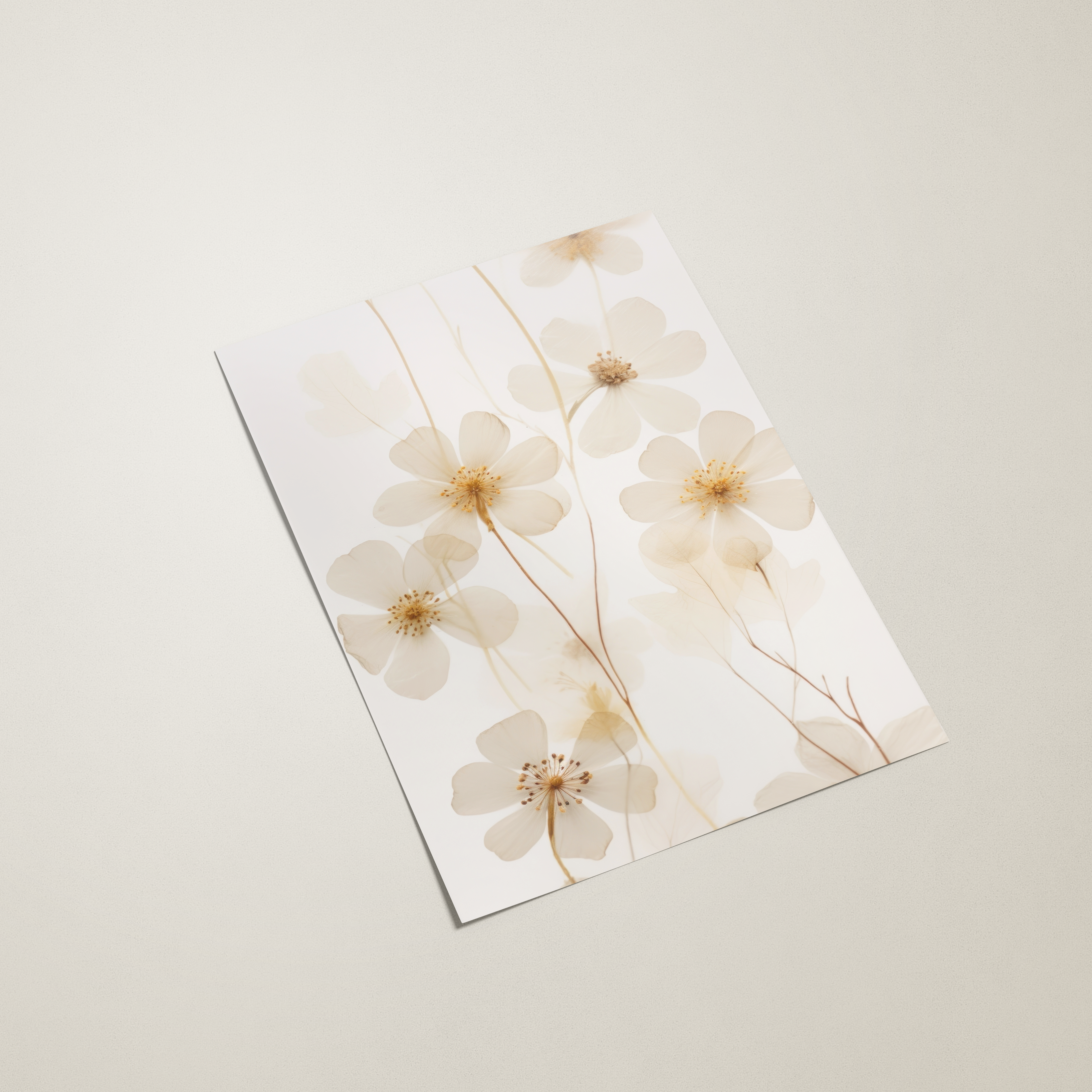 Floral design on a white card against a light beige background