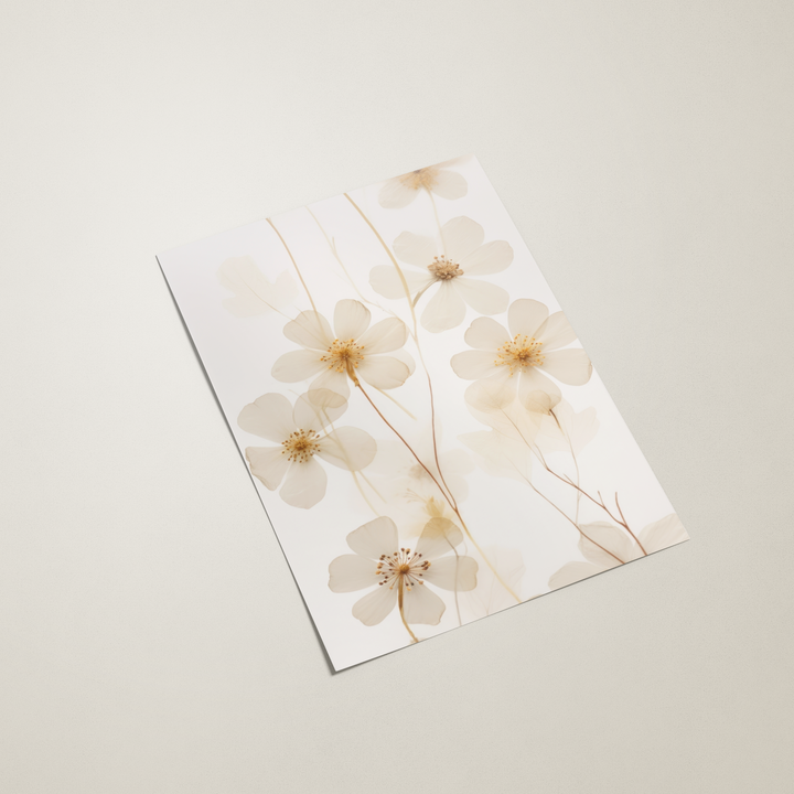 Floral design on a white card against a light beige background