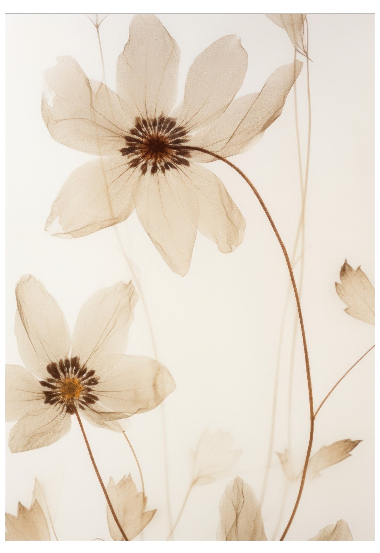 Beige flowers with brown centers on a light beige background
