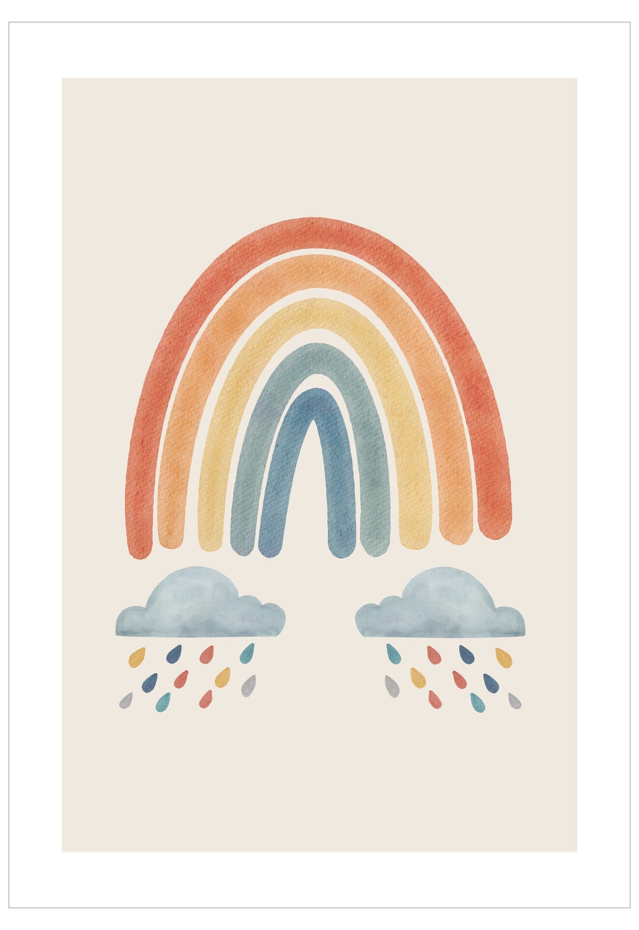 Colorful rainbow with clouds on a beige background
