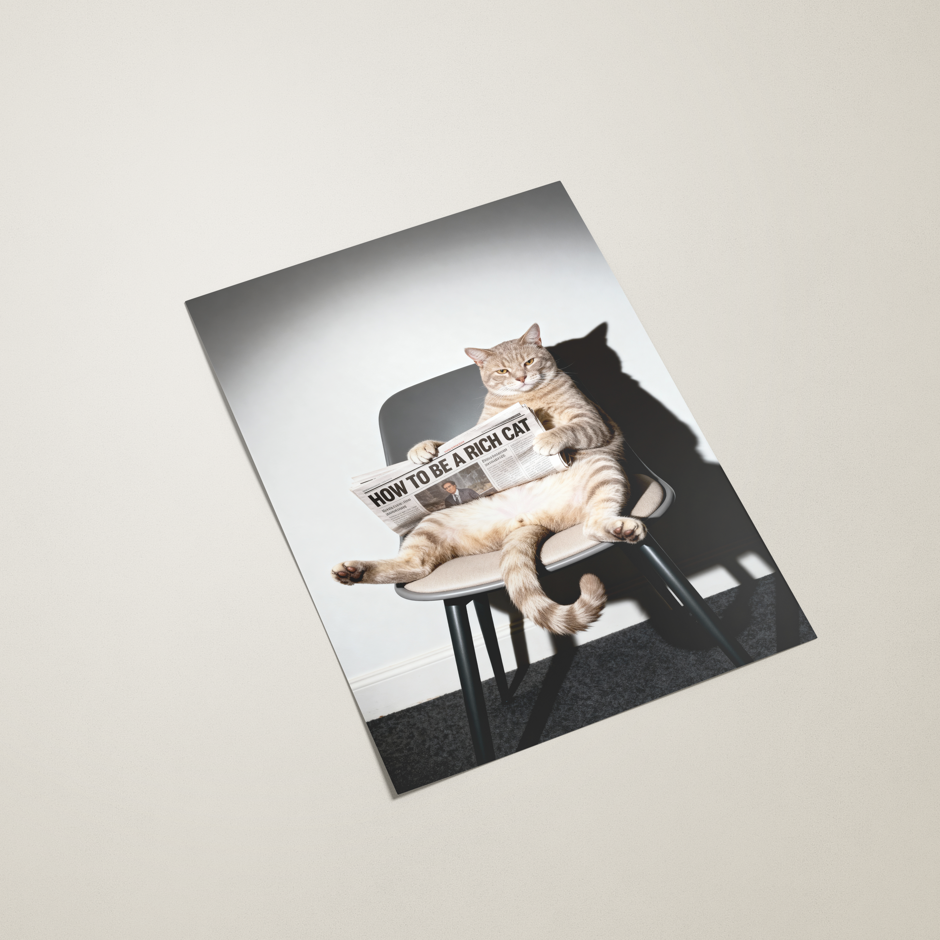 poster with a cat on a chair on a white background